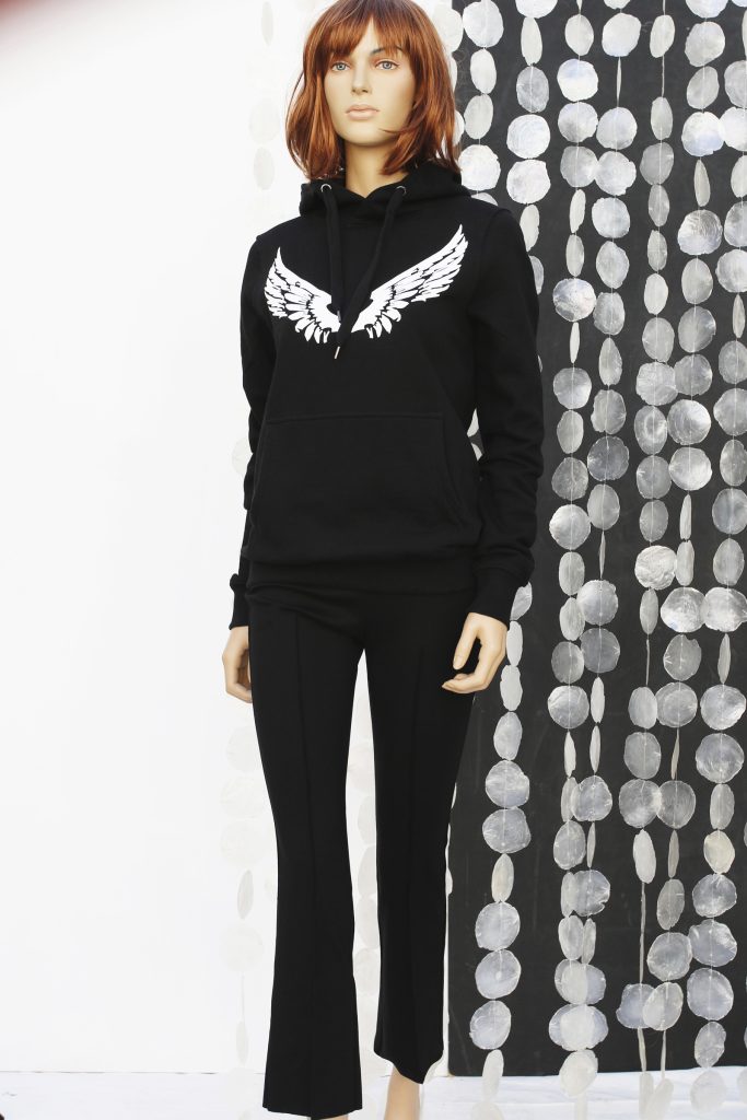 Tricotine retro cropped flare pants met pintuck naden op voor en achterbeen in zwart