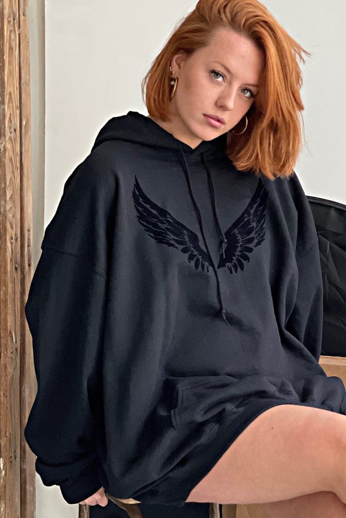 Hoodie oversized met Angelwing of vleugel opdruk