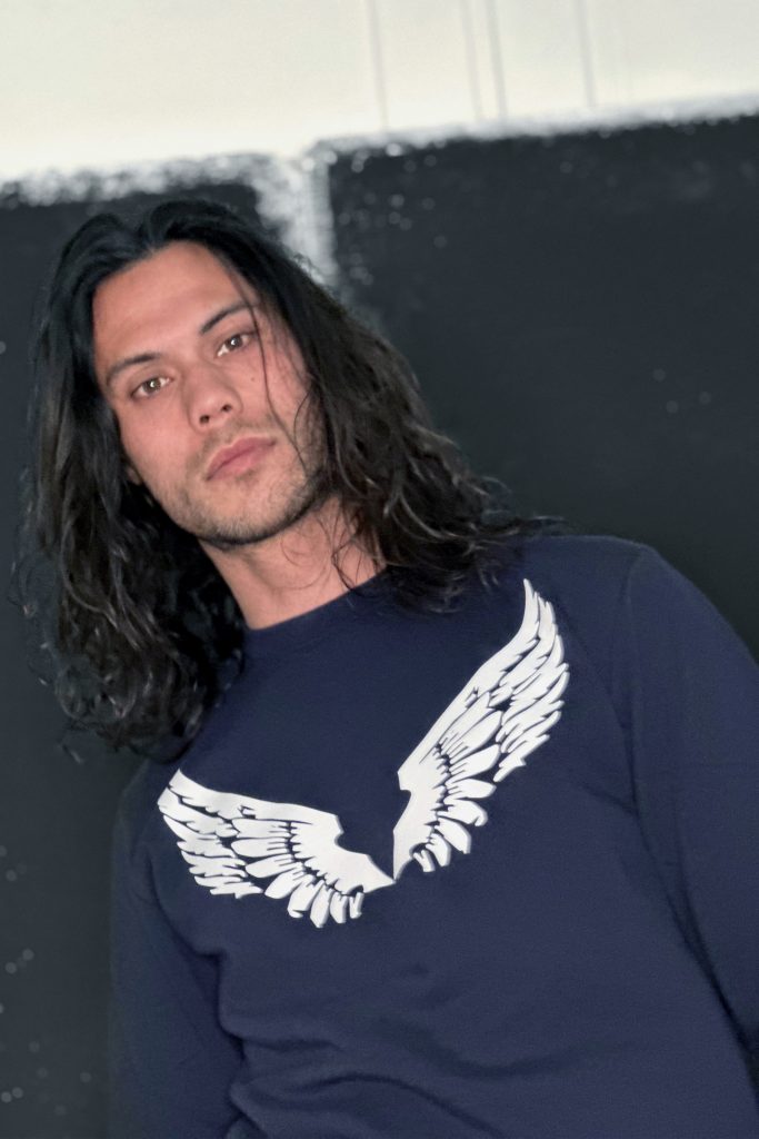 Crew-neck sweater zwart met off white opdruk Angelwing of vleugels, unisex